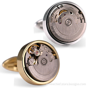 Wholesale Round Shape 316L Stainless Steel Automatic Movement Watch Cufflinks